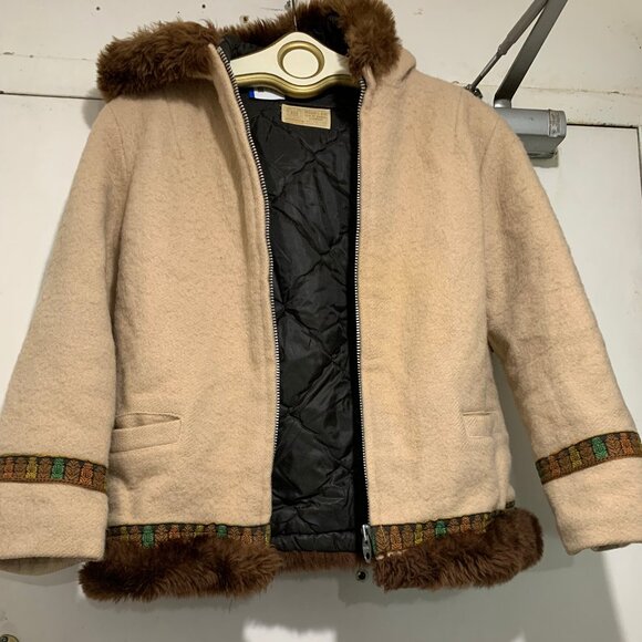 VINTAGE HUDSON'S BAY WOOL FAUX FUR TRIM HOODED JACKETS SIZE S - Picture 2 of 12